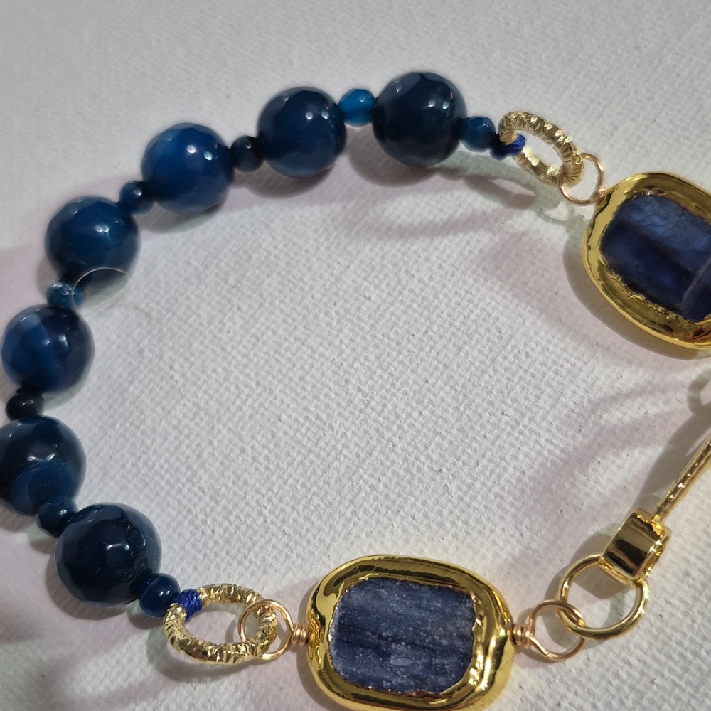 Blue Agate/Blue Kyanite gold plated Bracelet - Picture 3 of 8